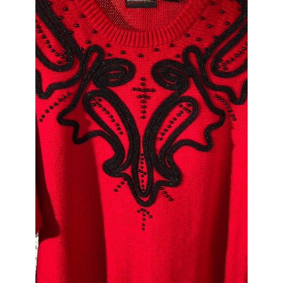 Vintage 80s Sweater 1980s Red & Black Whimysgoth Goth Retro Glam Size Large - Picture 3 of 8